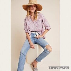 5/$25 Anthropologie Pilcro The Whitney Embroidered Trapeze Button-Down in Lilac